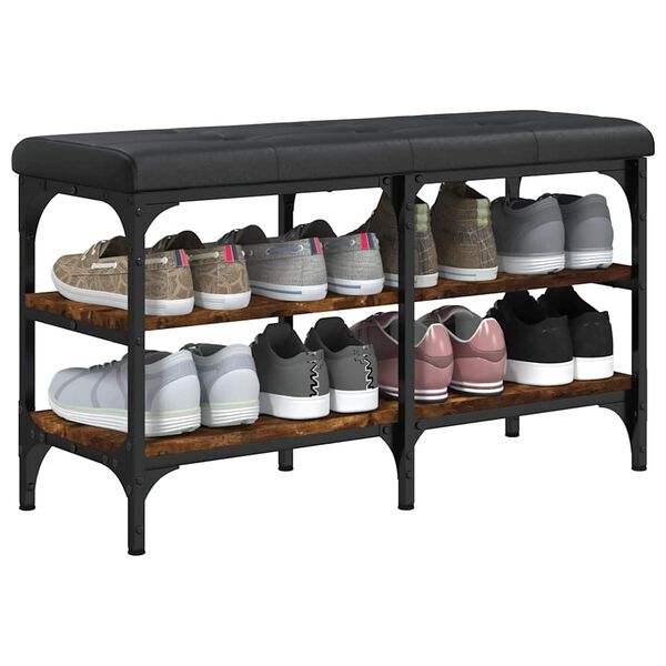 vidaXL Пейка за обувки, опушен дъб, 82x32x47 см, инженерно дърво