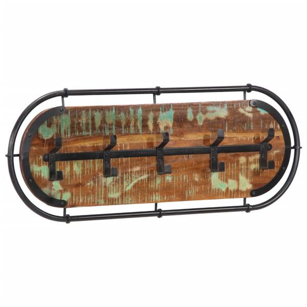 vidaXL Стенна закачалка с 5 куки, регенерирано дърво масив