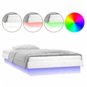 vidaXL LED Рамка за легло, бяла, 90x200 см, масивно дърво