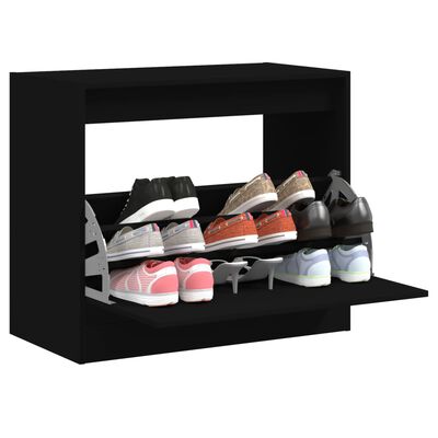 vidaXL Шкаф за обувки, черен, 80x42x69 см, инженерно дърво