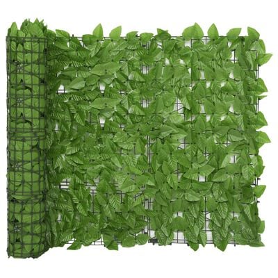 vidaXL Балконски параван със зелени листа, 600x100 см