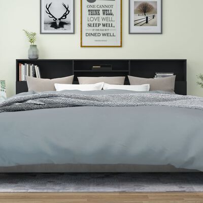 vidaXL Табла за легло тип шкаф, черна, 220x19x103,5 см