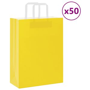 vidaXL Хартиени торбички 50 бр с дръжки жълти 26x12x35 см