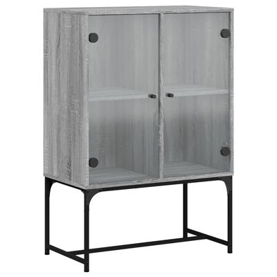 vidaXL Страничен шкаф със стъклени врати, сив сонома, 69x37x100 см