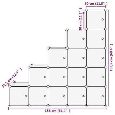 vidaXL Органайзер с кубични отделения и врати, 15 куба, черен, PP