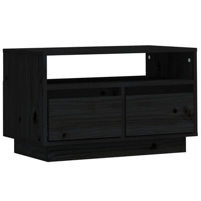 vidaXL ТВ шкаф, черен, 60x35x37 см, бор масив