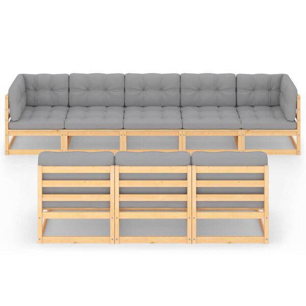 vidaXL Градински лаундж комплект, 8 части, с възглавници, масив бор