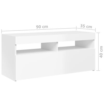 vidaXL ТВ шкаф с LED осветление, бял гланц, 90x35x40 см