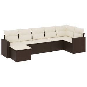 vidaXL Градински комплект с възглавници, 7 части, кафяв, полиратан