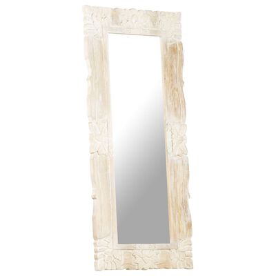 vidaXL Огледало, бяло, 110x50 см, мангово дърво масив