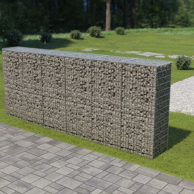 vidaXL Габионна стена с капаци, поцинкована стомана, 300x50x150 см