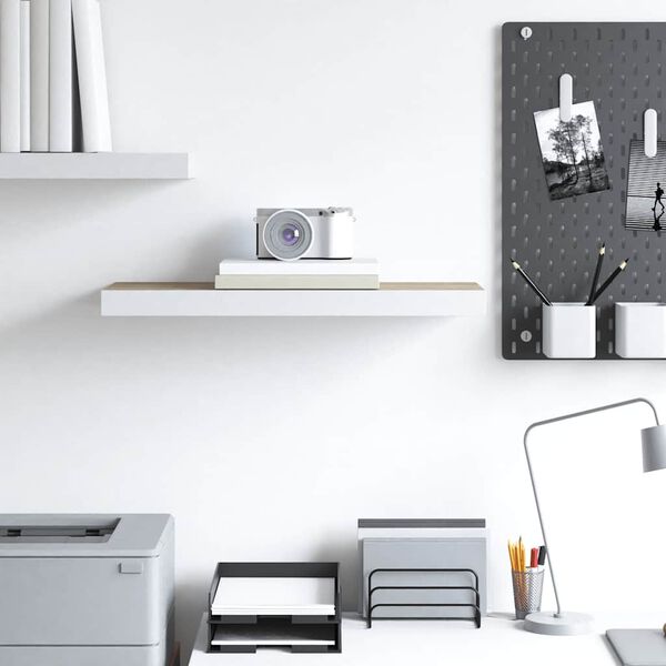 vidaXL Окачен стенен рафт, дъб и бял, 60x23,5x3,8 см, МДФ