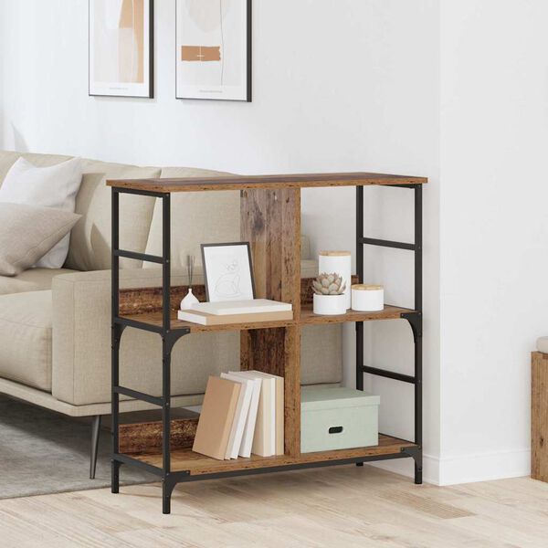 vidaXL Рафт за книги Старо дърво 78.5 x 33 x 82 см Инженерно дърво