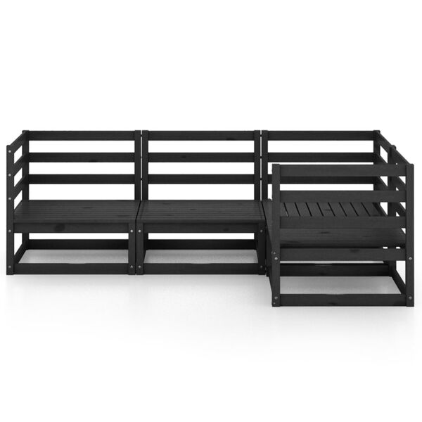 vidaXL Градински лаундж комплект, 4 части, черен, бор масив