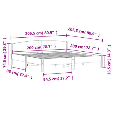 vidaXL Рамка за легло с табла, 200x200 см, бор масив