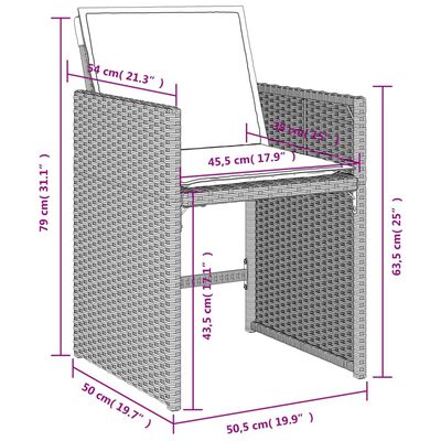 vidaXL Градински столове с възглавници, 4 бр, светлосиви, полиратан