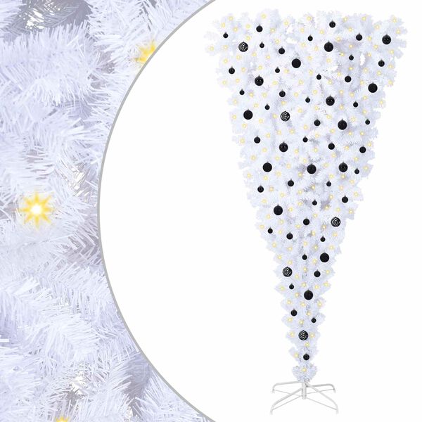 vidaXL С изкуствено коледно дърво с поставка Бяло 240 cm PVC и стомана