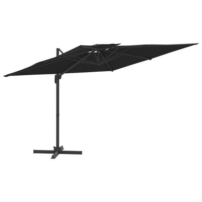 vidaXL Конзолен чадър с двоен покрив, черен, 300x300 см