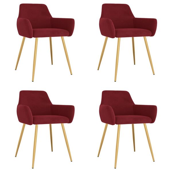 vidaXL Трапезни столове, 4 бр, виненочервени, кадифе
