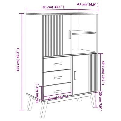 vidaXL Висок шкаф OLDEN, кафяв, 85x43x125 см, бор масив