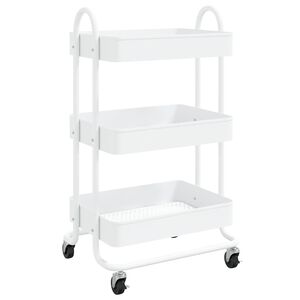 vidaXL Количка на 3 нива, бяла, 43x34x79 см, стомана