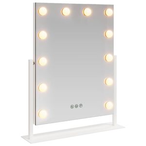 vidaXL LED огледало за гримиране Бяло 44 x 10 x 53 см Стъкло и стомана