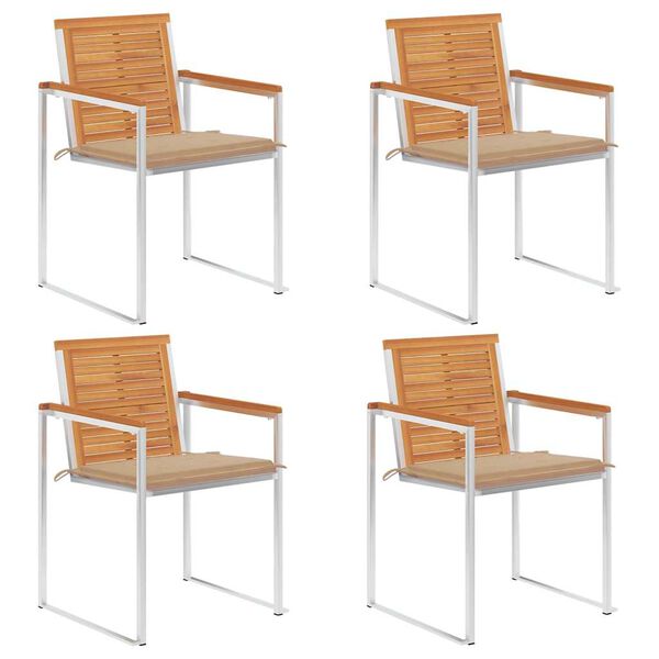 vidaXL Градински столове 4 бр с възглавници масивно акациево дърво