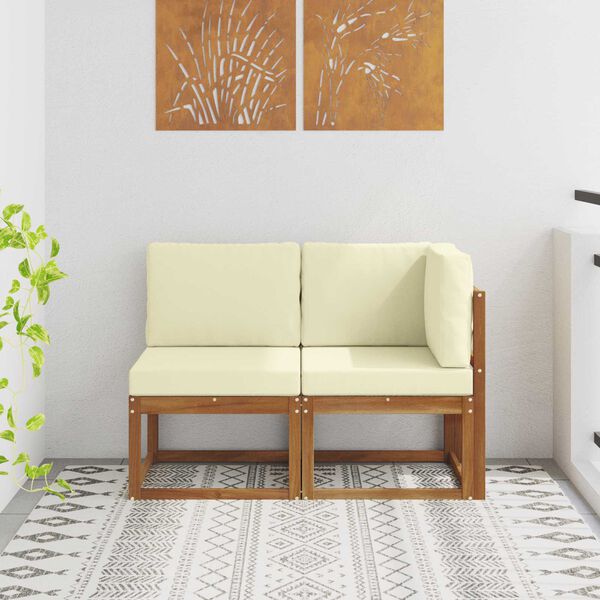 vidaXL Външен среден и ъглов диван 2 Брой Натурален и Крема