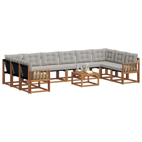 vidaXL Комплект дивани за открито 11 pcs Естествено и светло сиво