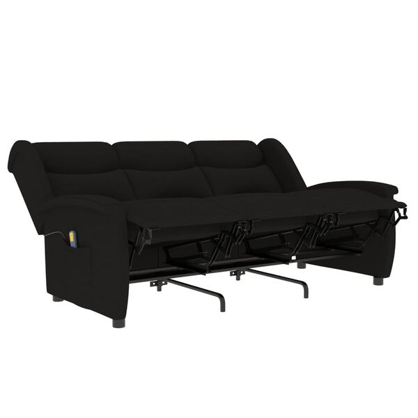 vidaXL 3-местен масажен реклайнер, черен, текстил