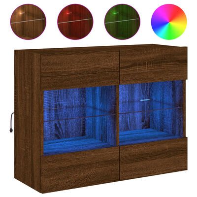 vidaXL Стенен ТВ шкаф с LED осветление, кафяв дъб, 78,5x30x60,5 см