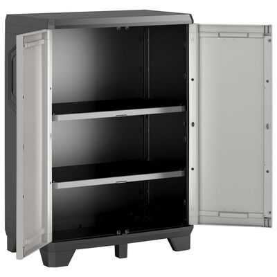 Keter Нисък шкаф за съхранение Gear, черно и сиво, 97 см