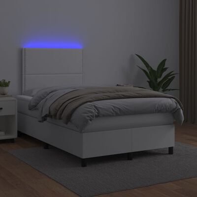 vidaXL Боксспринг легло с матрак и LED бяло 120x190 см изкуствена кожа