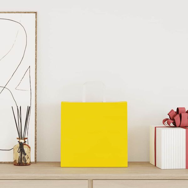 vidaXL Хартиени торбички 50 бр с дръжки жълти 26x17x25 см