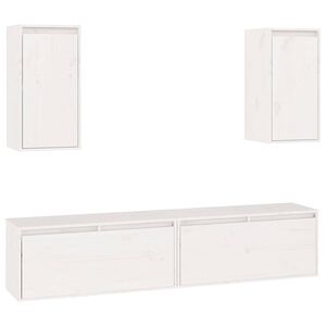 vidaXL ТВ шкафове, 4 бр, бели, бор масив