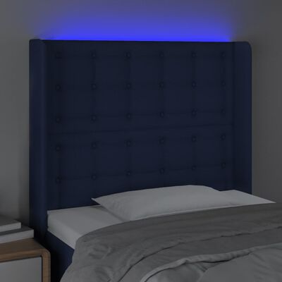 vidaXL LED горна табла за легло, синя, 83x16x118/128 см, плат