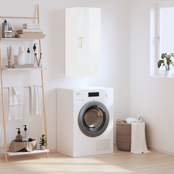 vidaXL Стенен шкаф бял гланц 34,5x34x90 см