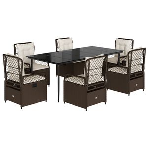 vidaXL Градински трапезен комплект възглавници 7 части кафяв полиратан