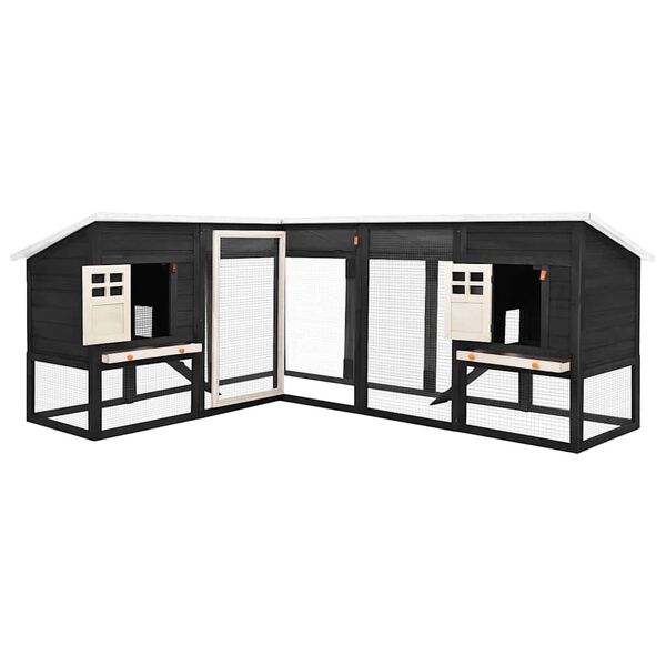 vidaXL Външна клетка за зайци с пътечка, сиво и бяло, чам масив