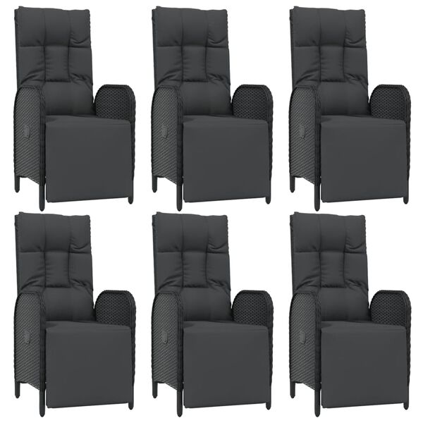 vidaXL Градински трапезен комплект 7 части възглавници черен полиратан