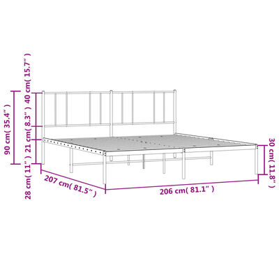 vidaXL Метална рамка за легло с горна табла, черна, 200x200 см