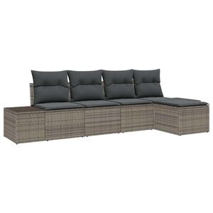 vidaXL Градински Софа Комплект с възглавница 5 pcs Сив полиратан