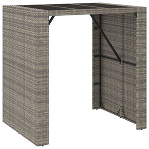 vidaXL Бар маса със стъклен плот, сива, 105x80x110 см, полиратан