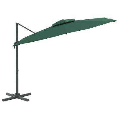 vidaXL Конзолен чадър с двоен покрив, зелен, 400x300 см