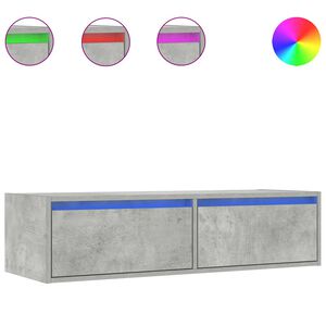 vidaXL ТВ шкаф с LED осветление, бетонно сив, 100X35,5x25 см