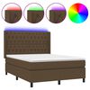 vidaXL Боксспринг легло с матрак и LED, тъмнокафяво, 140x200 см, плат