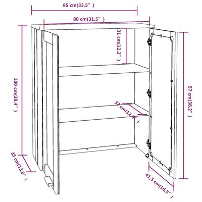 vidaXL Надстройка за шкаф HAMAR, меденокафява, 85x35x100 см, бор масив