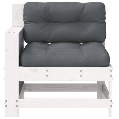 vidaXL Градинско кресло с подлакътник с възглавница, бяла, бор масив