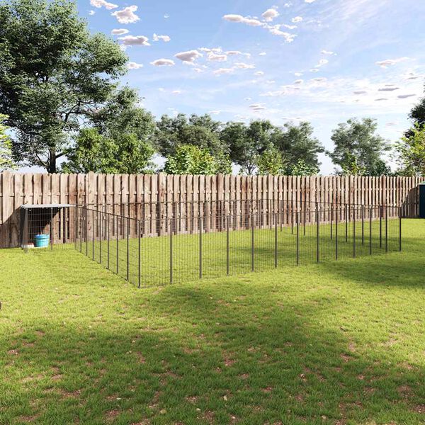 vidaXL Клетка за кучета, черна, 37,51 м², стомана