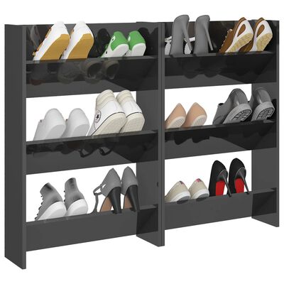 vidaXL Стенни шкафове за обувки, 2 бр, сив гланц, 60x18x90 см, ПДЧ